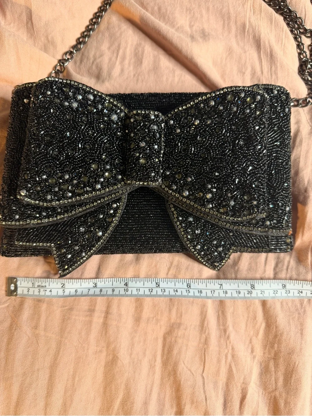 Mary Frances Black Beaded Bow Evening Bag